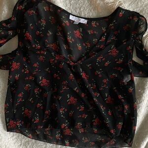 Red Floral Sheer Blouse